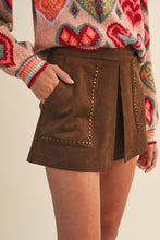 Load image into Gallery viewer, Brown Suede Studded Skort