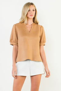 Camel Suede Puff Slv Top (THML)