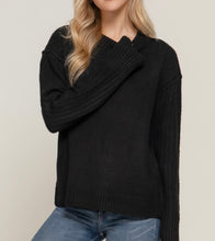 Load image into Gallery viewer, Black Mock Neck Raised Seam Sweater