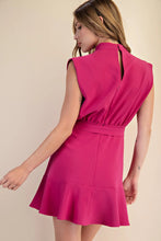 Load image into Gallery viewer, Mock Neck Slvls Tie Front Dress Magenta