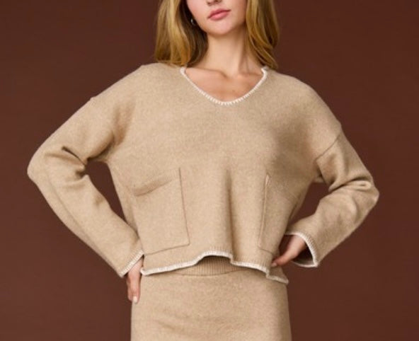 Taupe Stitch Detail Sweater