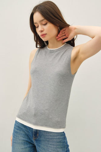 Heather Grey Soft Faux Layered Sweater Tank Top