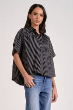 Load image into Gallery viewer, Black/White Striped SS Button Down Shirt
