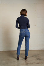 Load image into Gallery viewer, Perfect White Tee Navy LS Ribbed Turtleneck Top