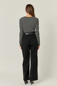 Black/White Striped Knit Sweater w/ Gold Buttons