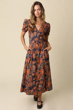 Load image into Gallery viewer, Navy/Rust Printed SS Button Down Dress
