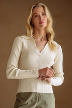 Load image into Gallery viewer, Cream Ribbed Knit Collared Shirt