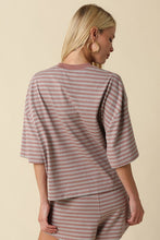 Load image into Gallery viewer, Grey/Mauve Striped Soft Top + Shorts Set