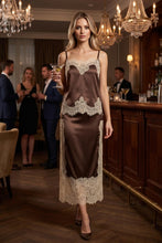 Load image into Gallery viewer, Mocha Satin/Lace Top + Skirt Set