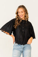 Load image into Gallery viewer, Navy Embroidered Eyelet Top