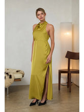 Load image into Gallery viewer, Chartreuse Satin Halter Neck Dress