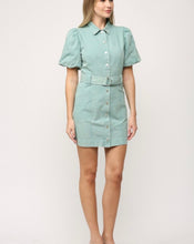 Load image into Gallery viewer, Mint Denim Button Puff Slv Dress