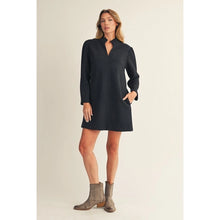 Load image into Gallery viewer, Black LS Herringbone Pattern Shift Dress