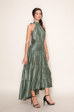 Load image into Gallery viewer, Olive Halter Tiered Maxi Dress