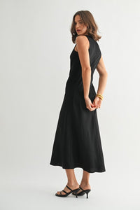 Black Satin V-Neck Maxi Dress