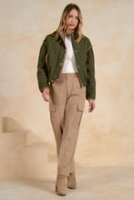 Load image into Gallery viewer, Olive Corduroy Trim Jacket