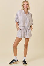 Load image into Gallery viewer, Mocha/White Striped Oversized Shirt w/ Shorts Set