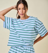 Load image into Gallery viewer, Baby Blue/Green Striped Top + Skort Set