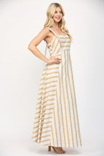 Load image into Gallery viewer, White/Taupe Two Tone Striped Maxi Dress