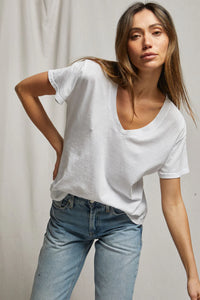 Cotton SS V-Neck Boxy Tee White