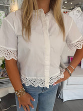 Load image into Gallery viewer, Cloud Eyelet Trim Button Down SS Top