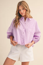 Load image into Gallery viewer, Lilac Embroidered Puff Slv Button Down Top