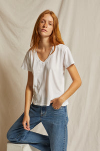 Cotton SS V-Neck Boxy Tee White