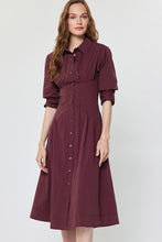 Load image into Gallery viewer, Maroon 3/4 Button Down A-Line Midi Dress
