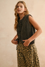 Load image into Gallery viewer, Olive Tie Frnt Cable Knit Vest