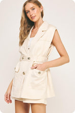 Load image into Gallery viewer, Ecru Elastic Waist Slvls Linen Blazer Dress