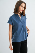 Load image into Gallery viewer, Blue Satin Dolman Slv Blouse