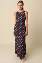 Load image into Gallery viewer, Brown/Blue Polka Dot Midi Dress