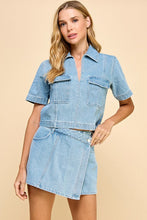 Load image into Gallery viewer, Denim Split Neck Cropped Top