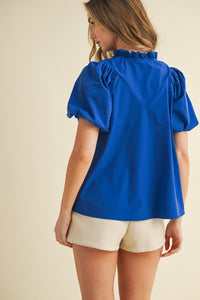 Ruffled Pleat Detail Blouse Royal Blue
