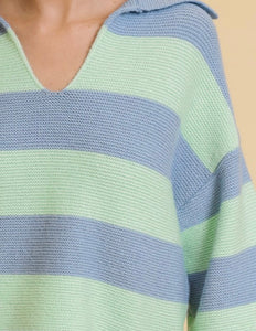 Blue/Mint Striped Collar Sweater