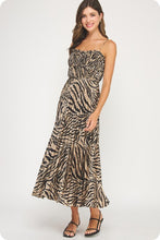 Load image into Gallery viewer, Zebra Print Pleated Satin Midi Dress