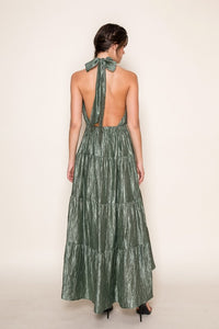 Olive Halter Tiered Maxi Dress
