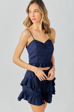 Load image into Gallery viewer, Navy Lace/Ruffle Cami Top