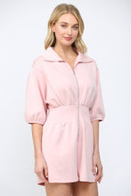 Load image into Gallery viewer, Scuba Soft Frnt Zip Smocked Waist Romper Pastel Pink