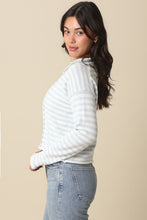 Load image into Gallery viewer, Lt. Blue/White Striped Cardigan Sweater