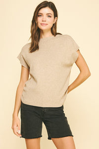 Taupe Shirring Detail Sweater Vest