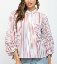 Load image into Gallery viewer, Cream Multi Stripe Billow Slv Button Down Blouse