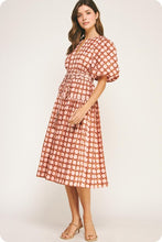 Load image into Gallery viewer, Pink Multi Print Puff Slv Midi Dress