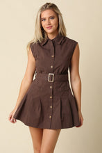 Load image into Gallery viewer, SS Button Down Belted Dress Brown