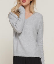 Load image into Gallery viewer, Heather Grey V-Neck Raised Seam Detail Sweater