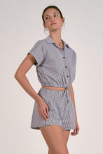 Load image into Gallery viewer, Navy Striped Button Down Elastic Waist Top