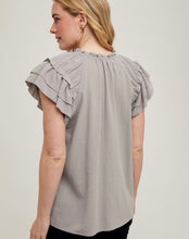 Load image into Gallery viewer, Lt. Grey Ruffle Detail V-Neck Blouse