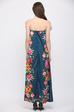 Load image into Gallery viewer, Navy Floral Border Strapless Maxi Dress