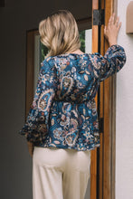 Load image into Gallery viewer, Navy Paisley Print LS V-Neck Blouse