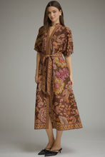 Load image into Gallery viewer, Terra Cotta Printed Tie Waist Midi Dress